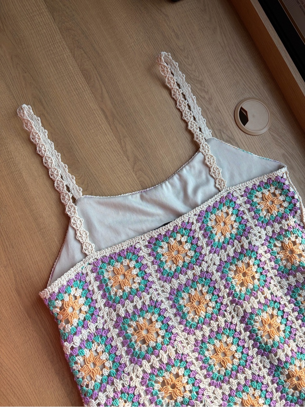 Zara Crochet Granny Square Mini Dress Portia White Lotus Dress 🌸✨ - Picture 5 of 7
